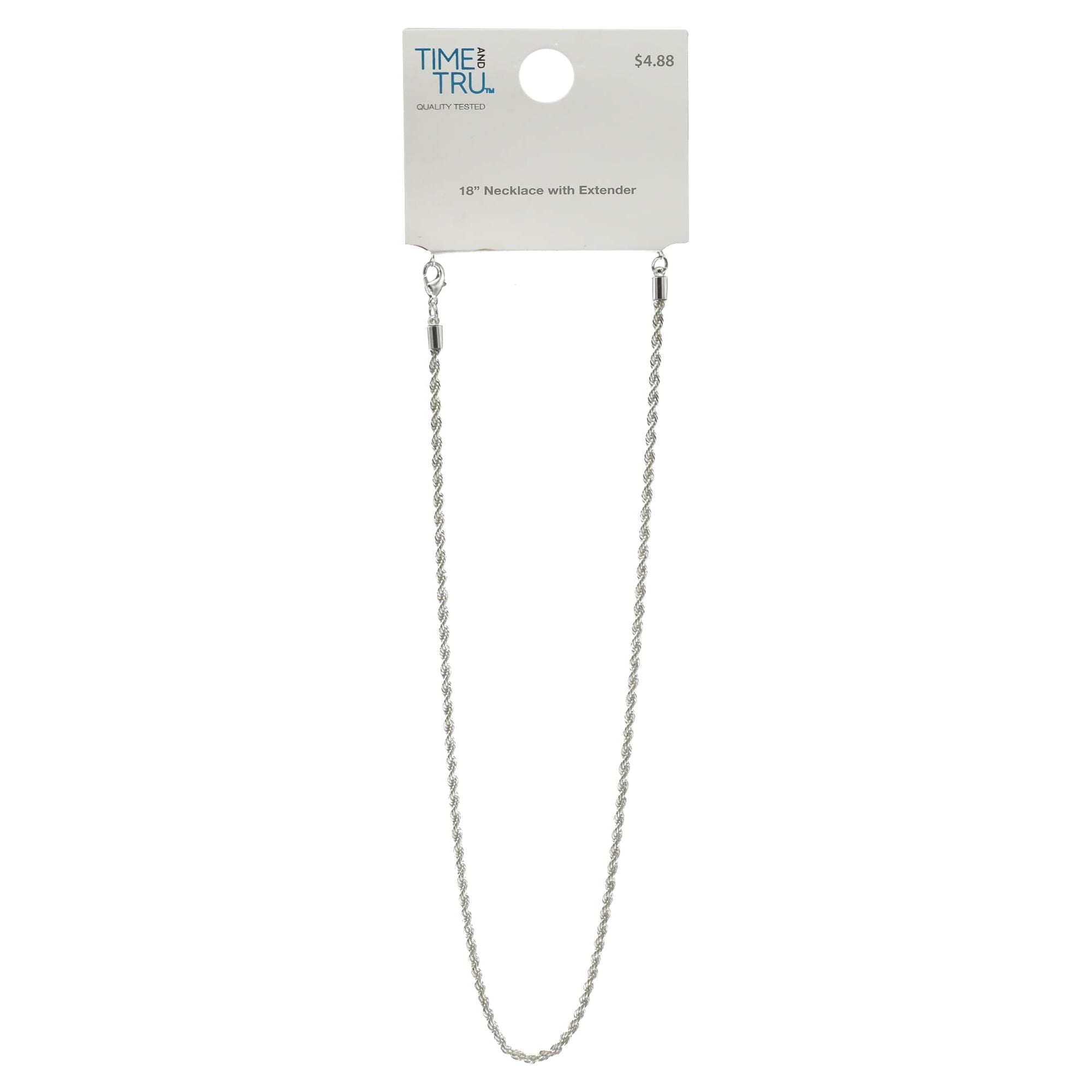Women's Silver Tone Rope Chain Necklace 18" with Extender - Image 3