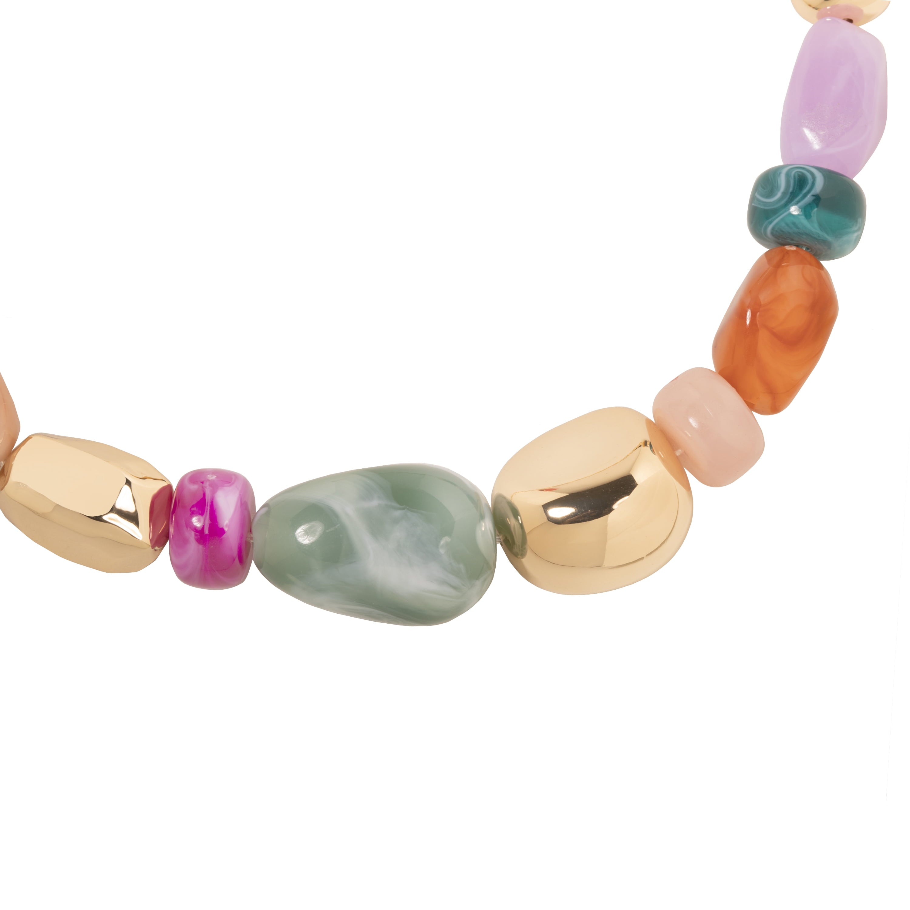 Women's Gold Tone Statement Necklace with Colorful Beads and Chain Detail - Image 3