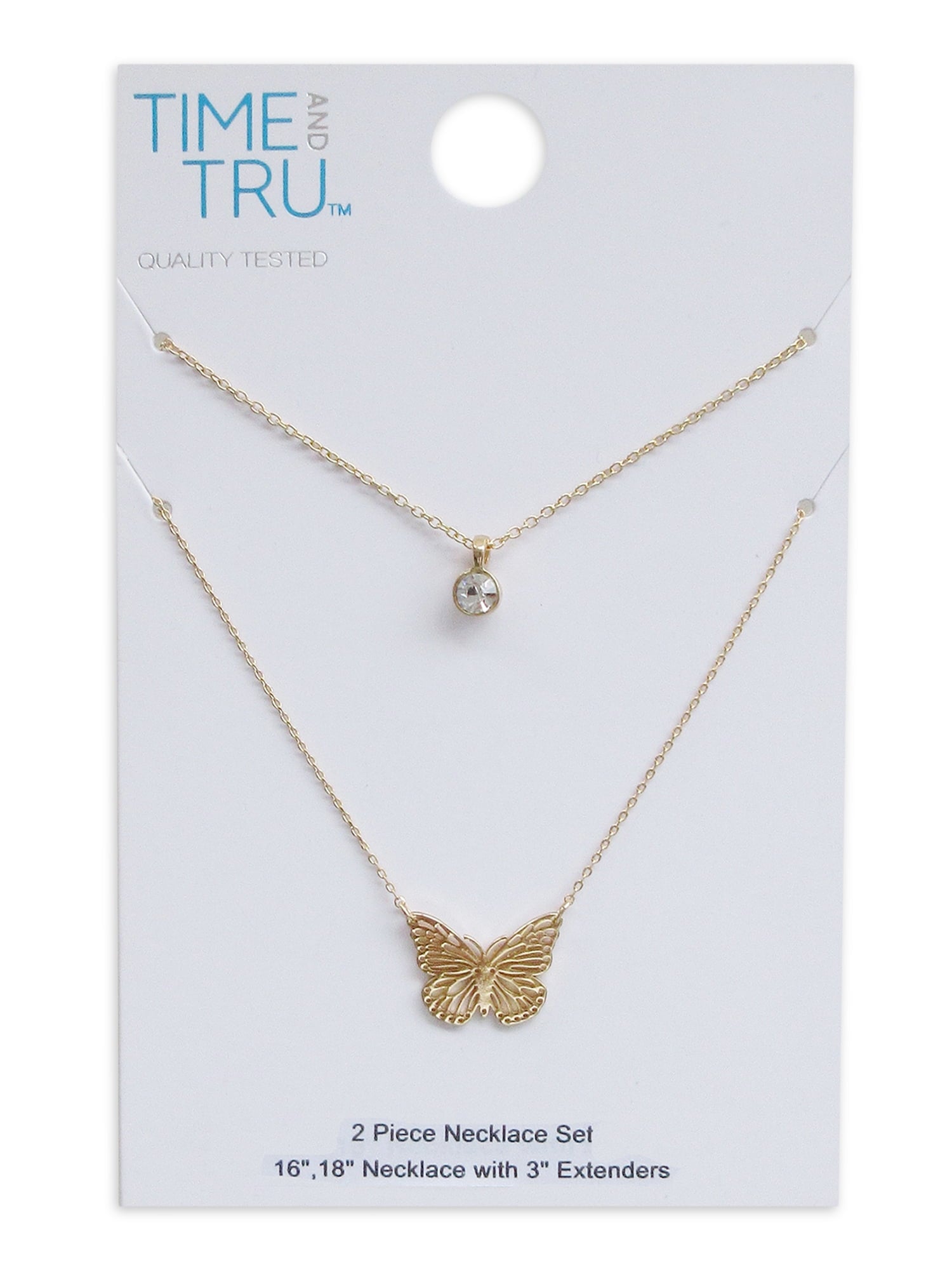 Women's Gold Tone Butterfly and Pendant Necklace Set, 2 Pieces - Image 2