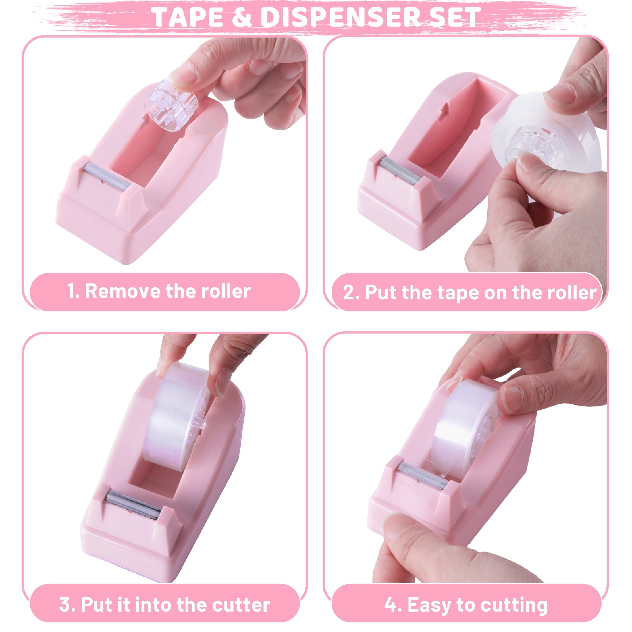 Pink Office Supplies Set, Stapler and Tape Dispenser Set Desk Accessories Kit with Stapler, Tape Dispenser, Remover, ... - Image 5
