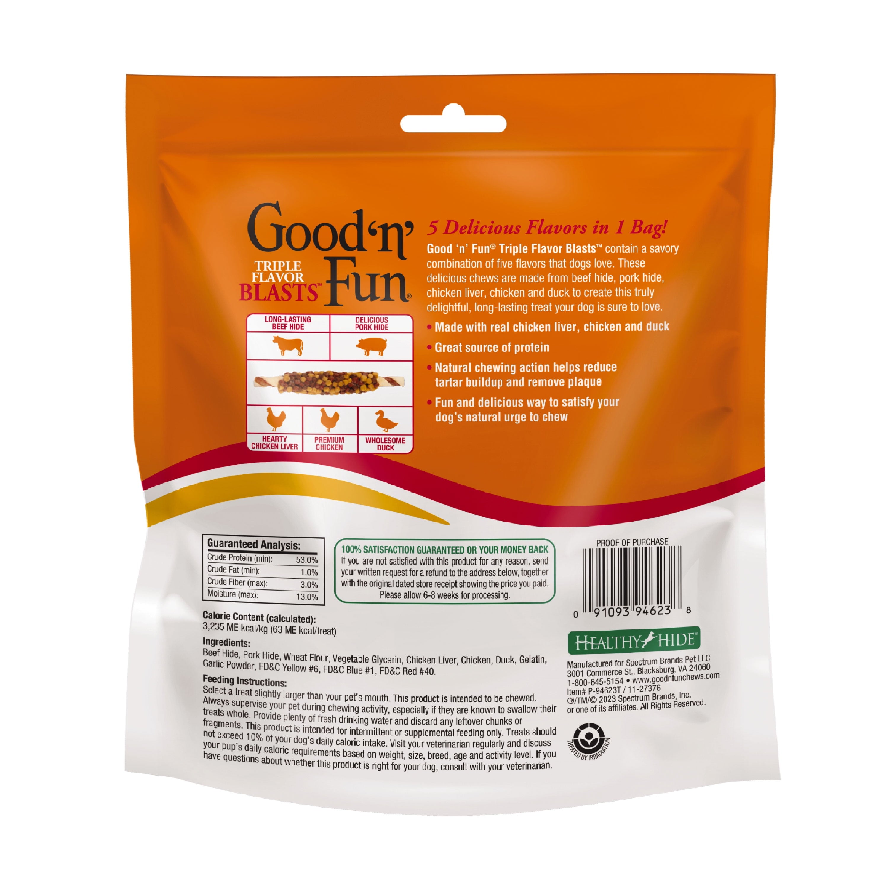 Triple Flavor Blasts, Rawhide Chews for All Dogs, 12 oz - Image 2