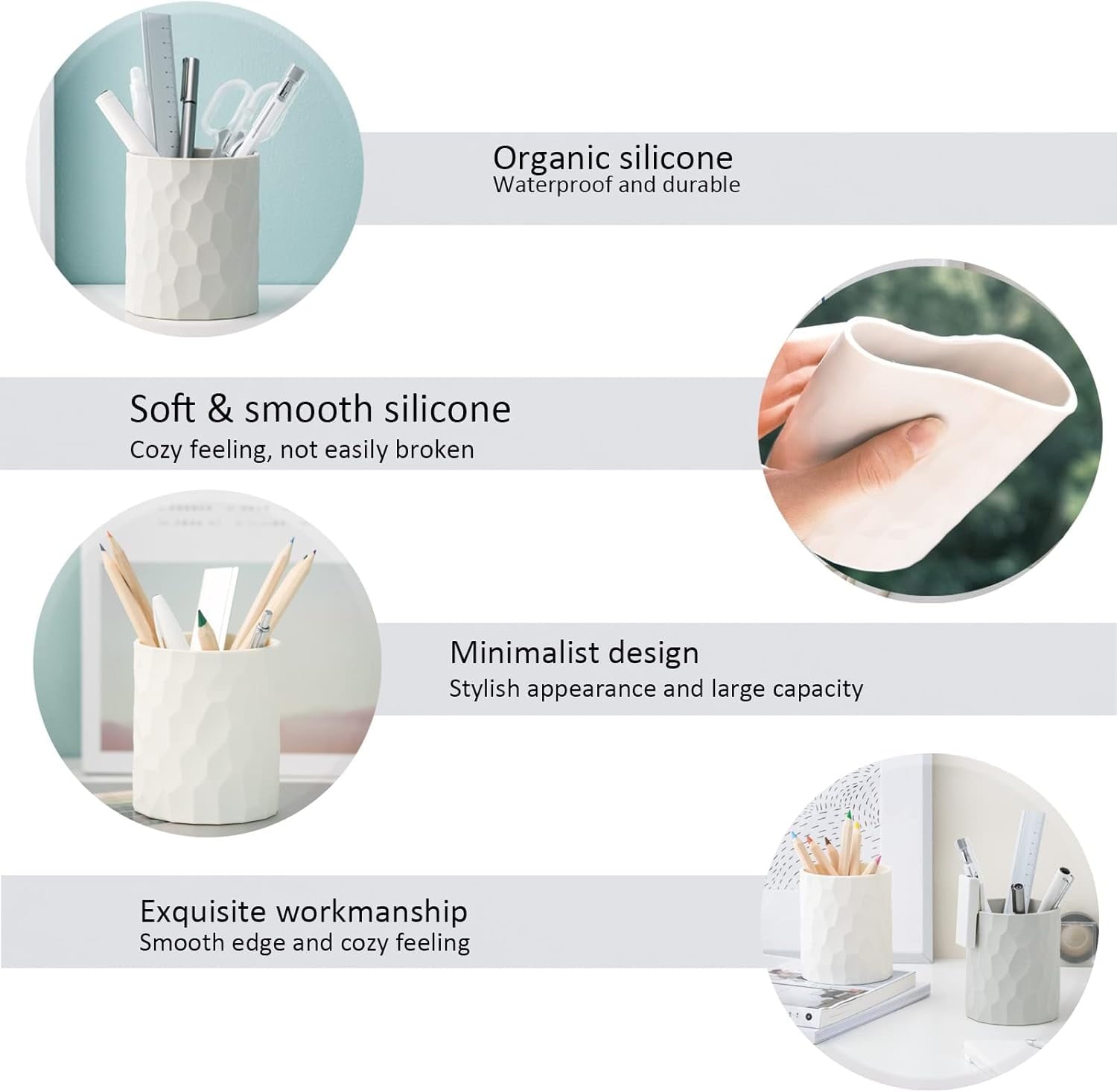 Silicone Pen Holder, Nordic Modern Minimalist Makeup Organizer for Desk, Waterproof Office Supplies, Multifunctional ... - Image 5