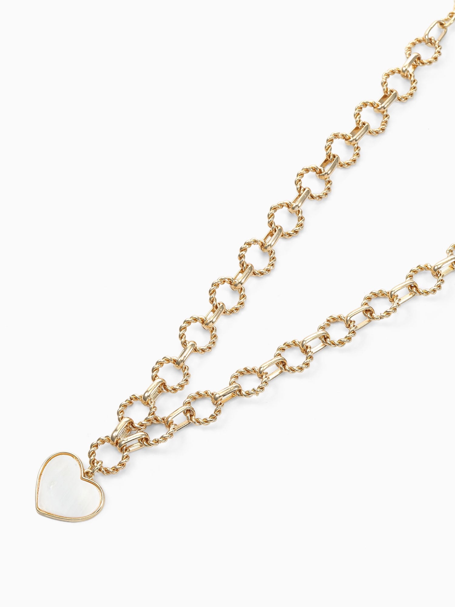 Women's Gold Tone Mother of Pearl Heart Statement Necklace - Image 3