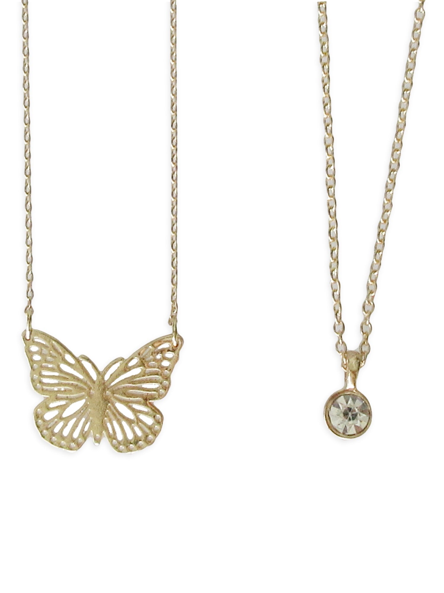 Women's Gold Tone Butterfly and Pendant Necklace Set, 2 Pieces - Image 3