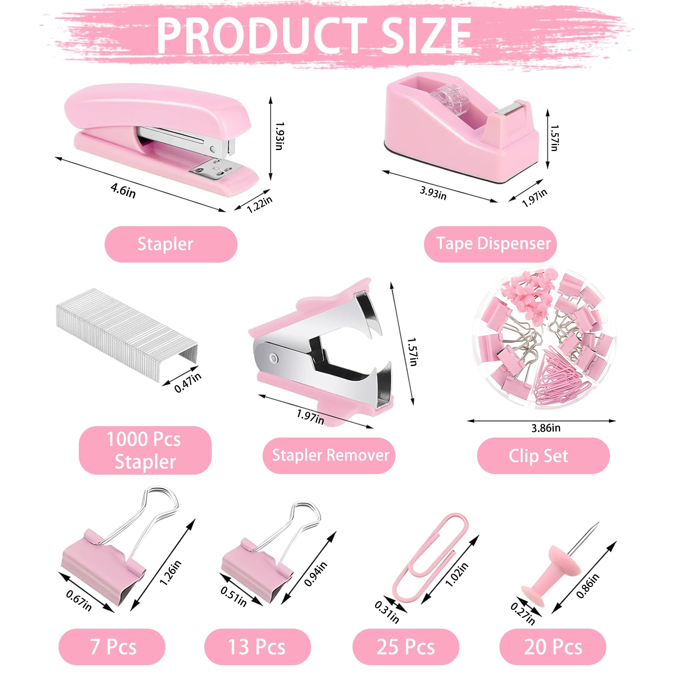 Pink Office Supplies Set, Stapler and Tape Dispenser Set Desk Accessories Kit with Stapler, Tape Dispenser, Remover, ... - Image 2