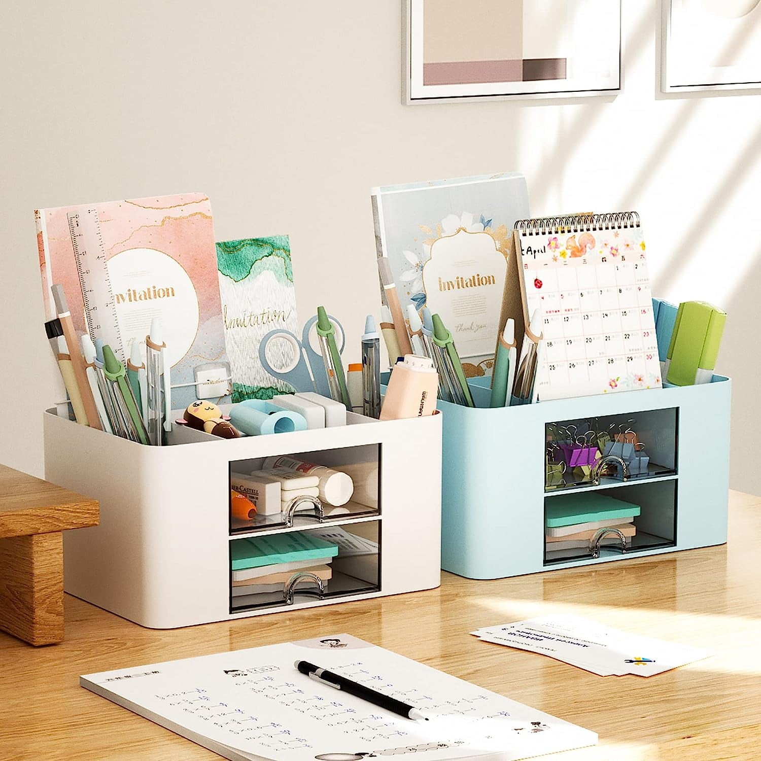 Pen Organizer with 2 Drawer, Multi-Functional Pencil Holder for Desk, Desk Organizers and Accessories with 5 Compartm... - Image 5