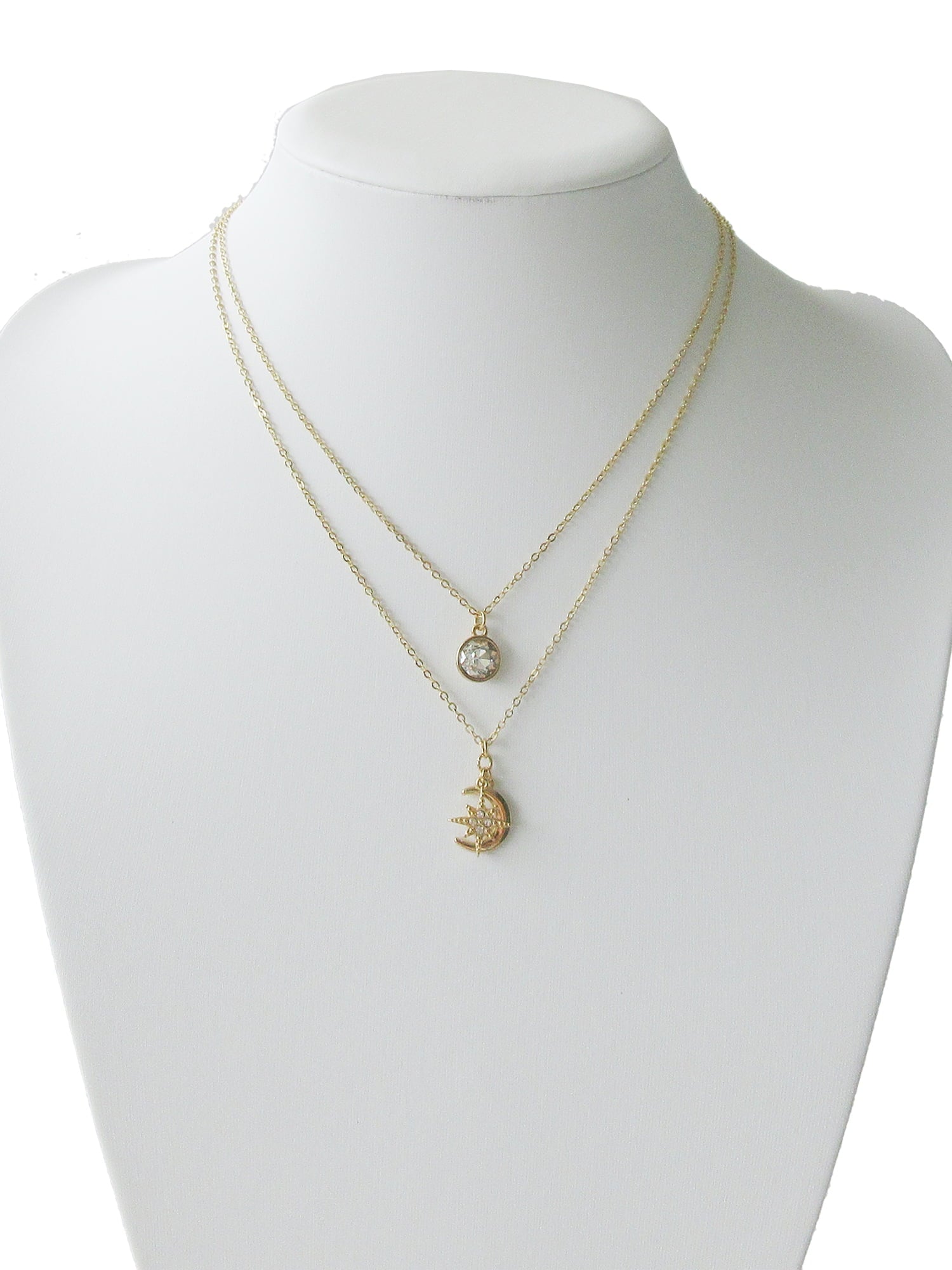 Women's Gold Tone Moon and Star Pendant Necklace Set, 2-Piece - Image 3