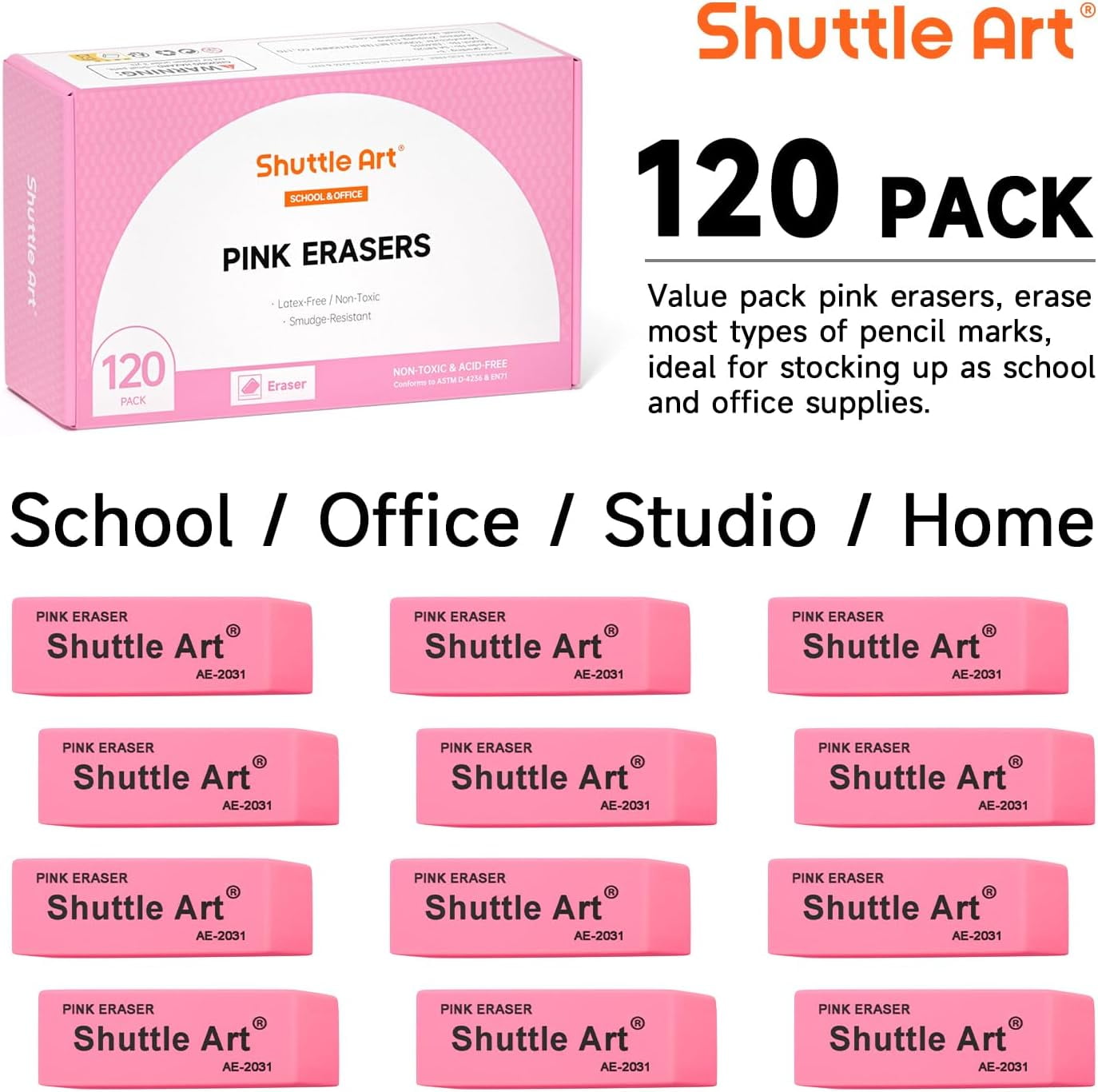Pink Erasers, 120 Pack Pink Erasers Bulk for Office, Latex-Free Soft Erasers as Office Supplies - Image 3