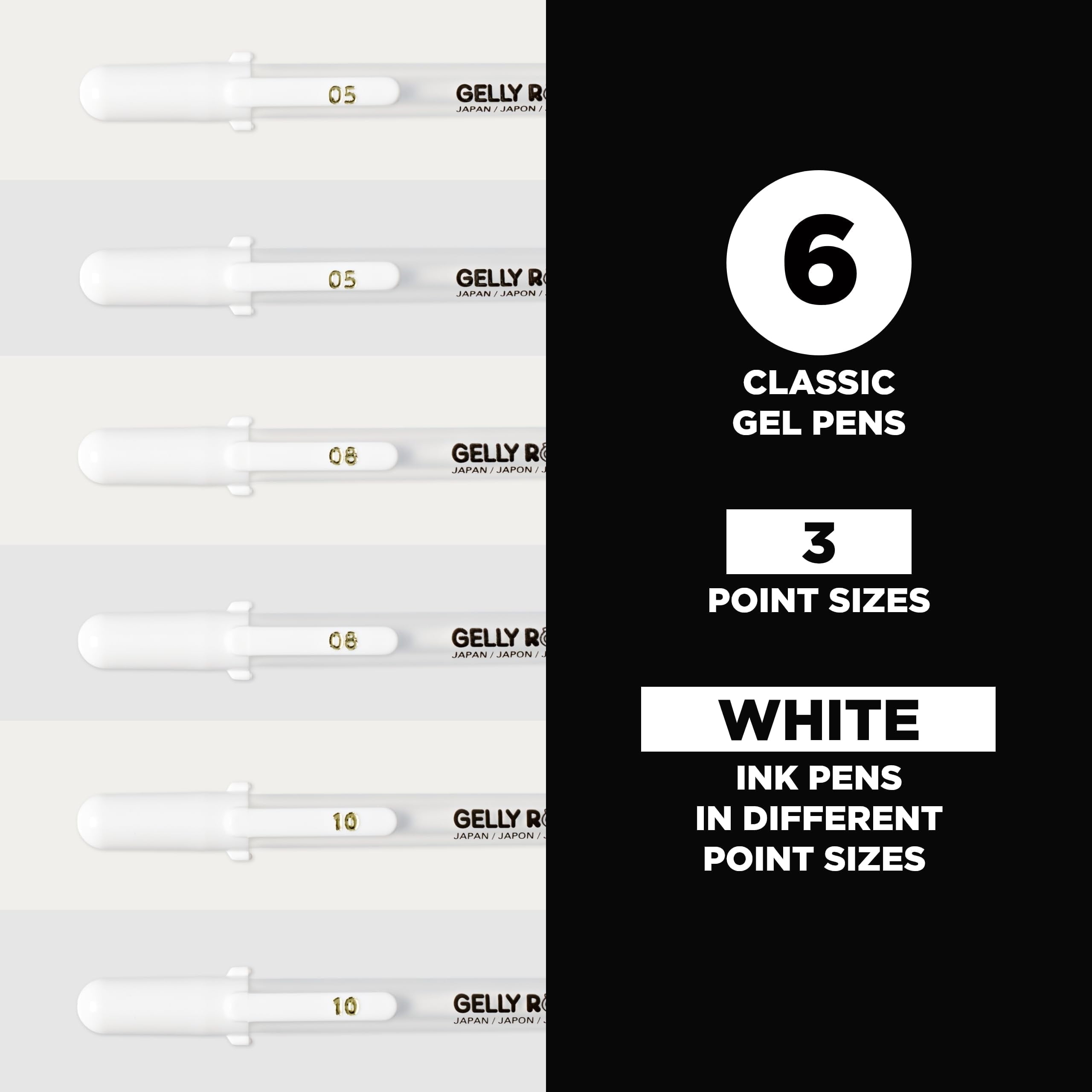 Sakura Gelly Roll Gel Pens - Fine, Medium & Bold Tip Ink Pens for Journaling, Art, or Drawing - Classic White Ink - 05/08/10 Assorted Tip Si - Image 2