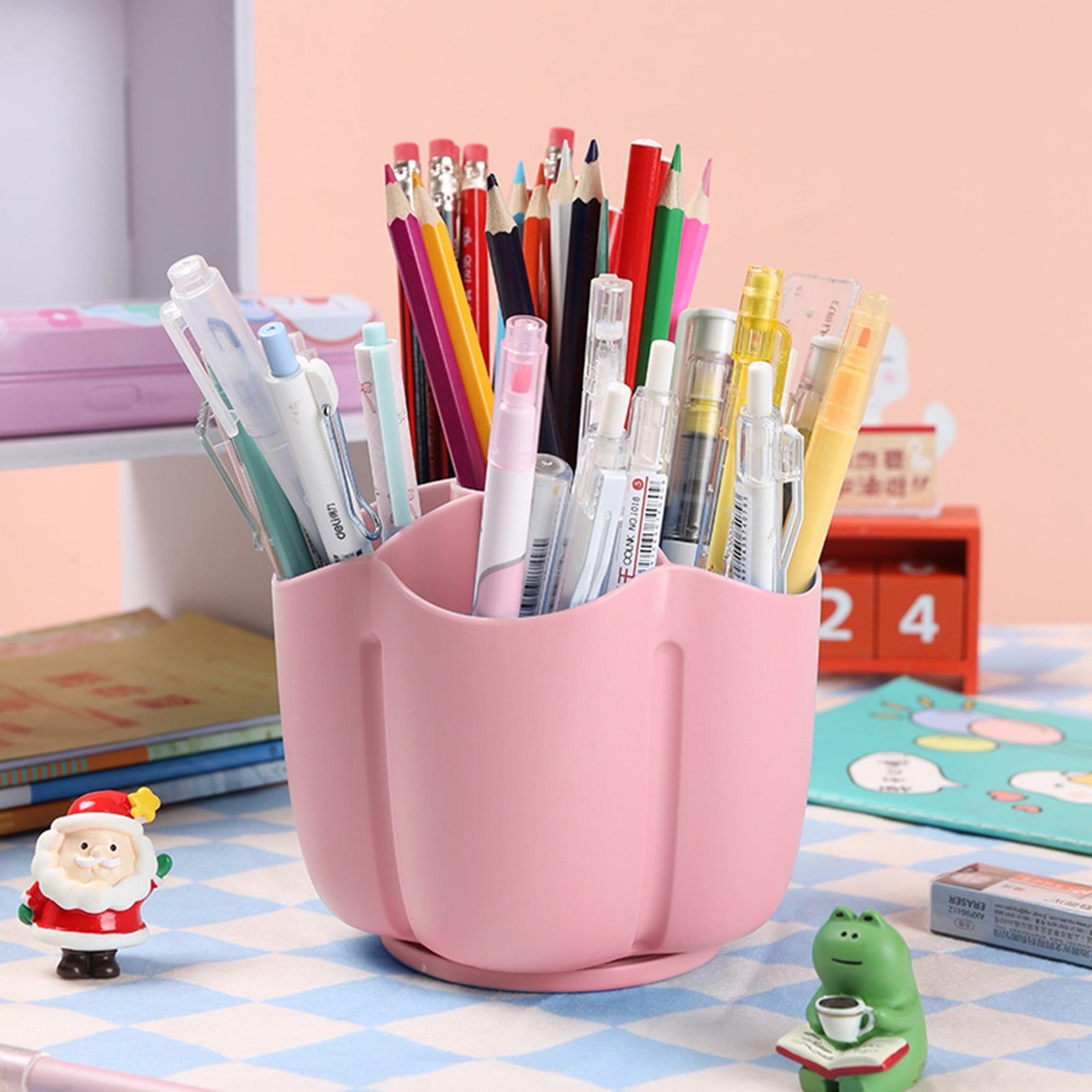Pencil Pen Holder for Desk, 6 Slots Desktop Organizer, Cute Pen Organizers Stationery Supplies for Office Home & Art ... - Image 2