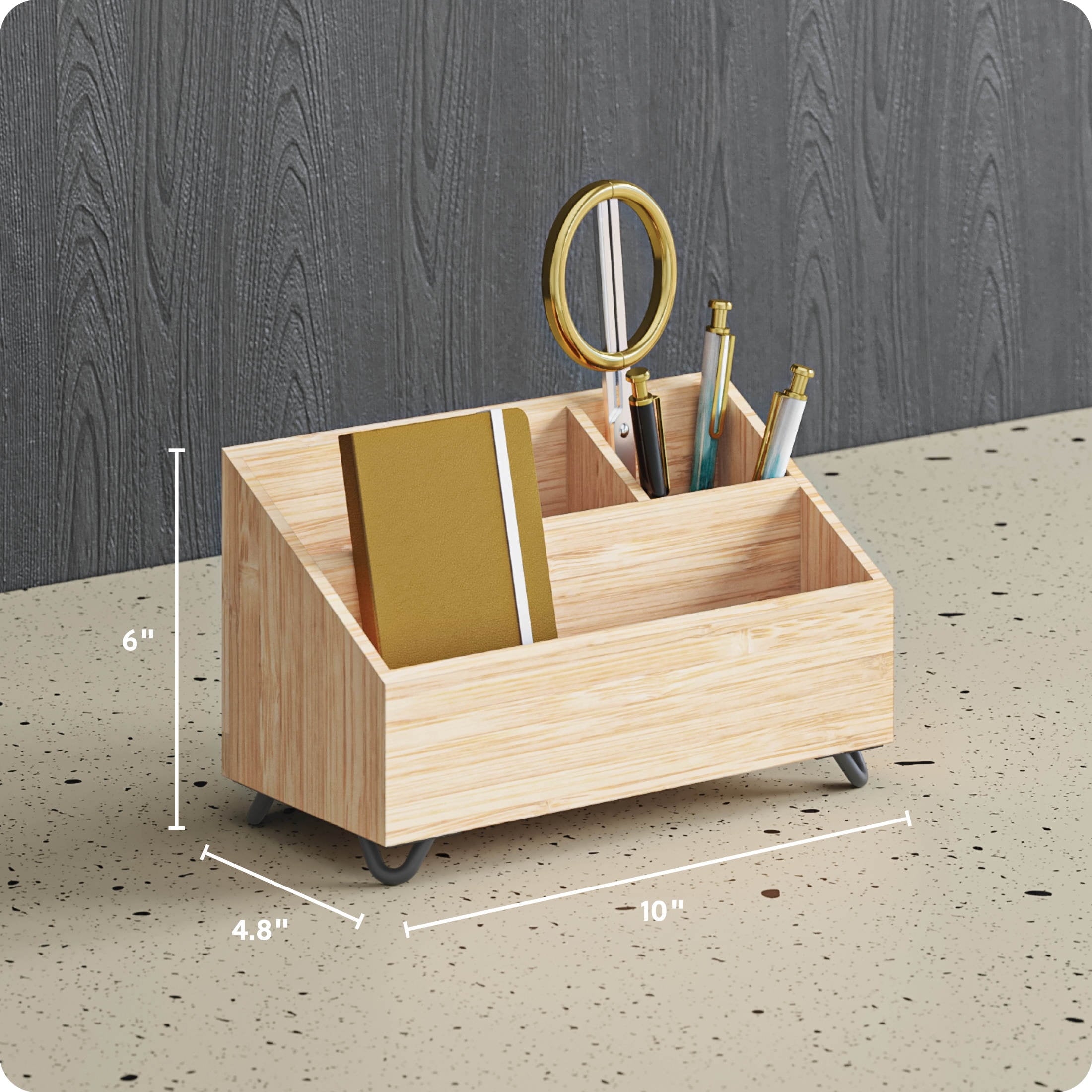 U Brands Verona Desktop Organizer, 10 x 4.8 x 6 in., Bamboo - Image 2