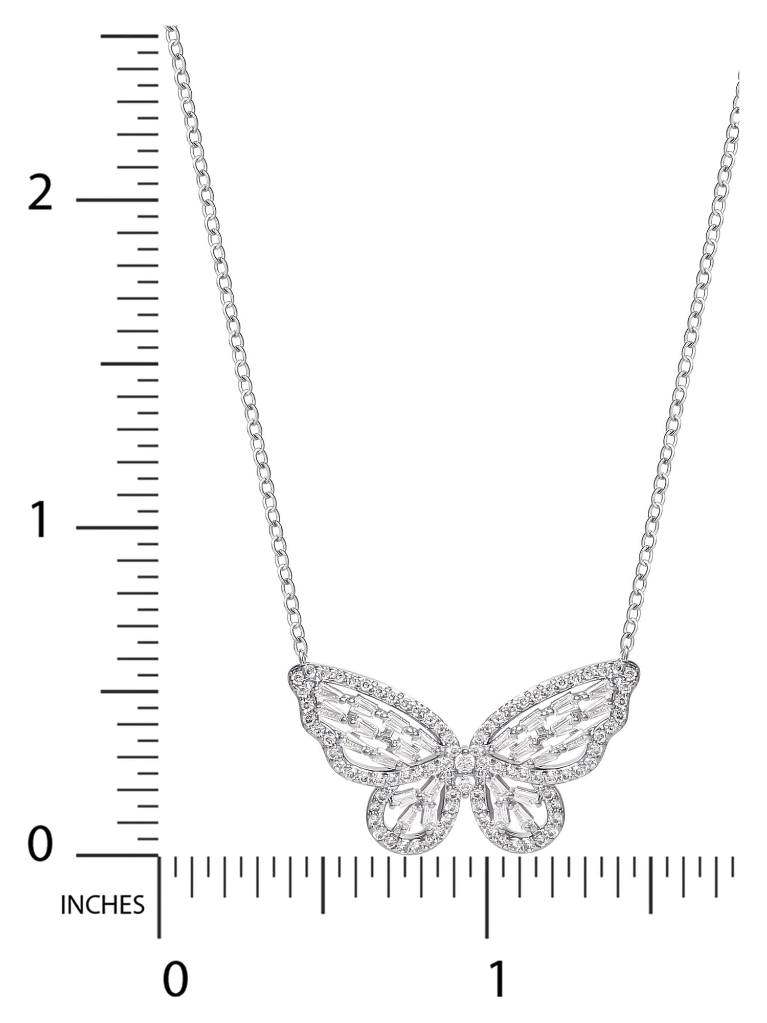 Women's Fine Silver Plated Cubic Zirconia Butterfly Necklace, 18" + 2" - Image 3