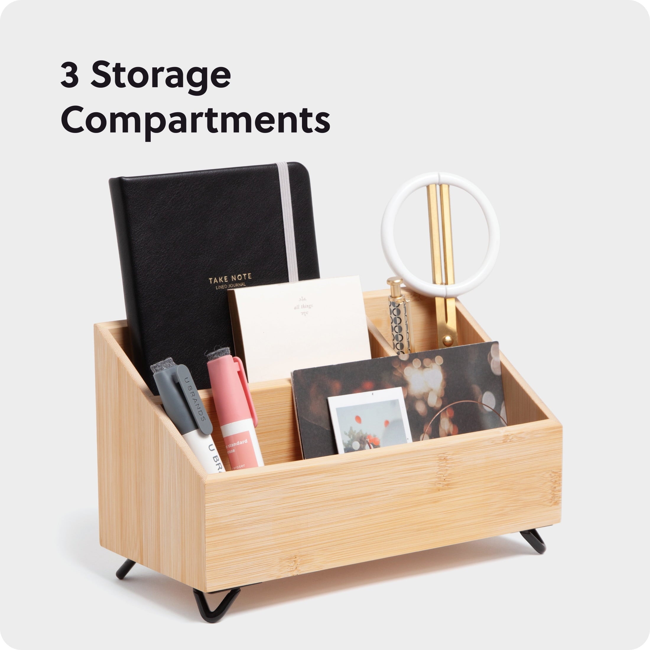 U Brands Verona Desktop Organizer, 10 x 4.8 x 6 in., Bamboo - Image 3