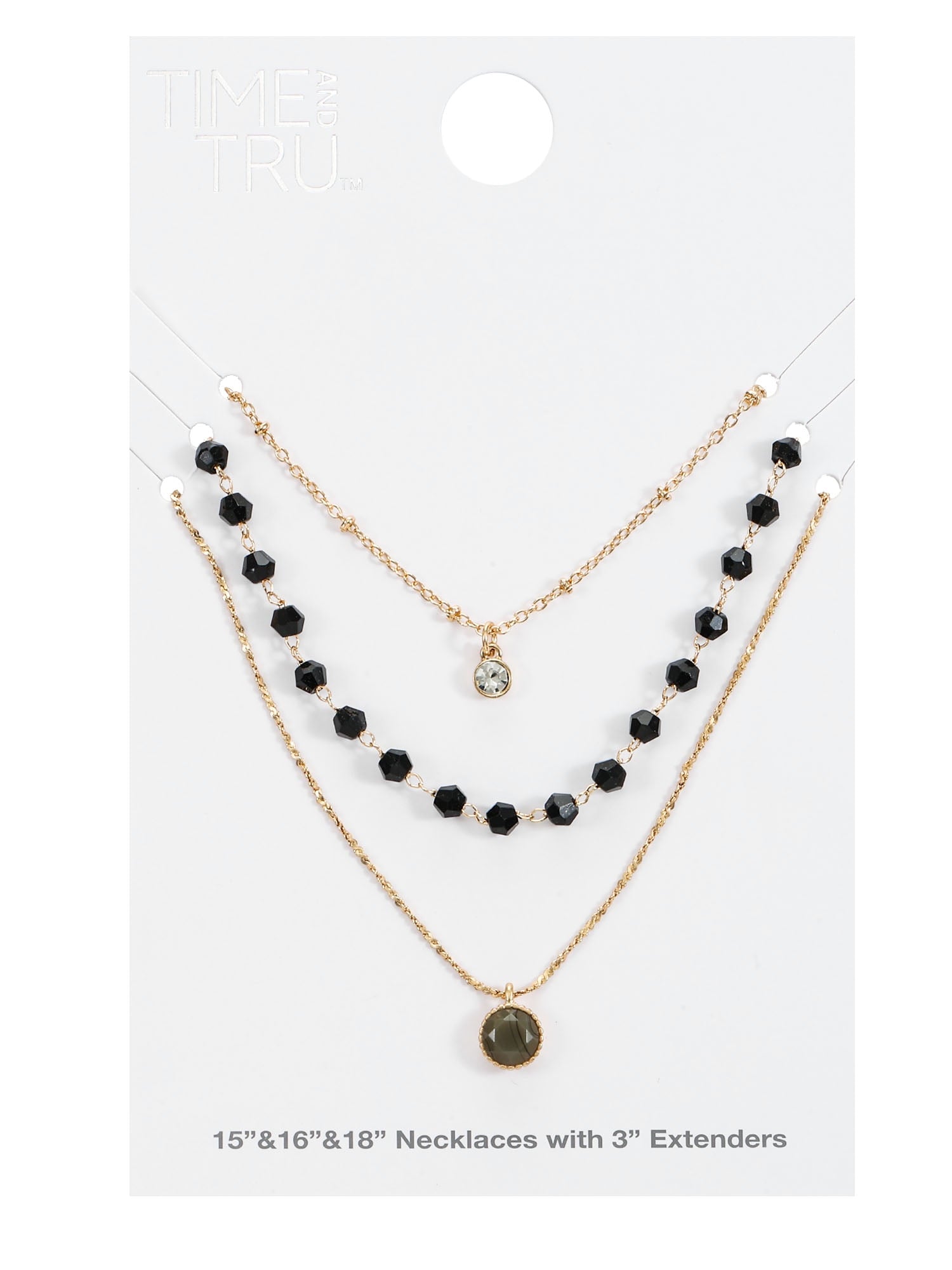 Women's Goldtone Layered Necklace Set, 3 Pieces, Black - Image 4
