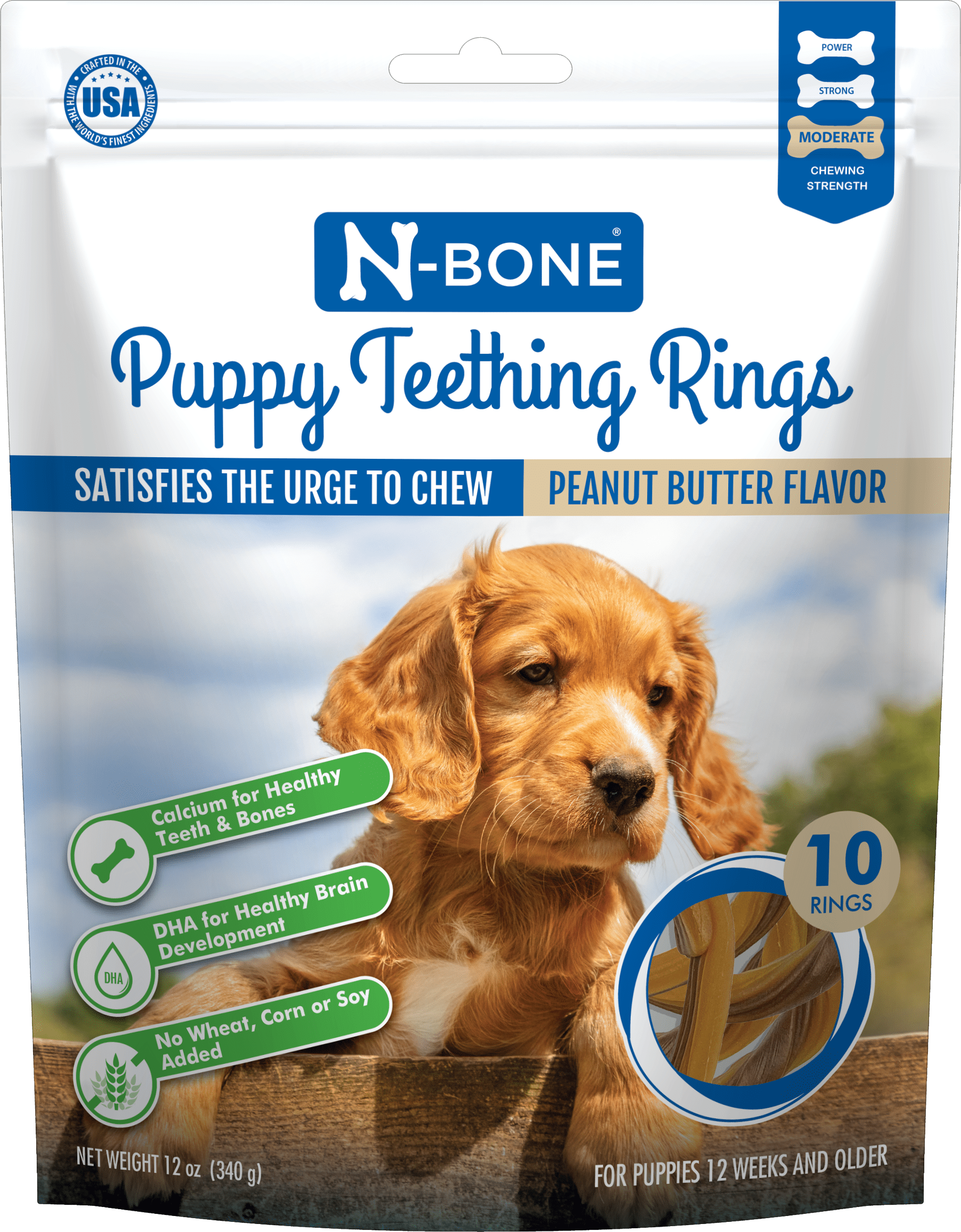 Puppy Teething Rings Peanut Butter Flavor, 10 Treats, 12 oz, Dried Chew Treats for Dogs