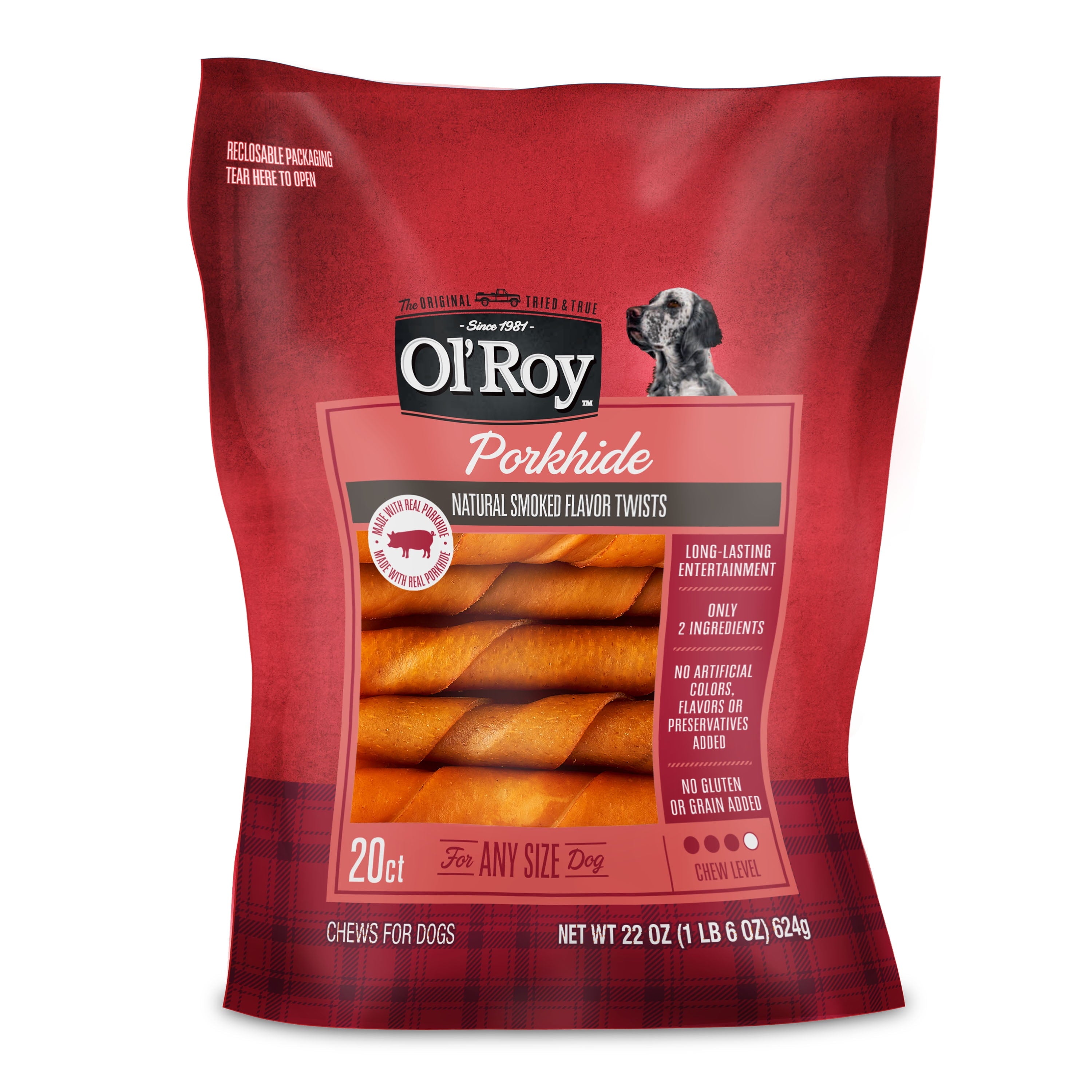 Porkhide Natural Smoked Flavor Twists, 22 oz, 20 Count, Dry