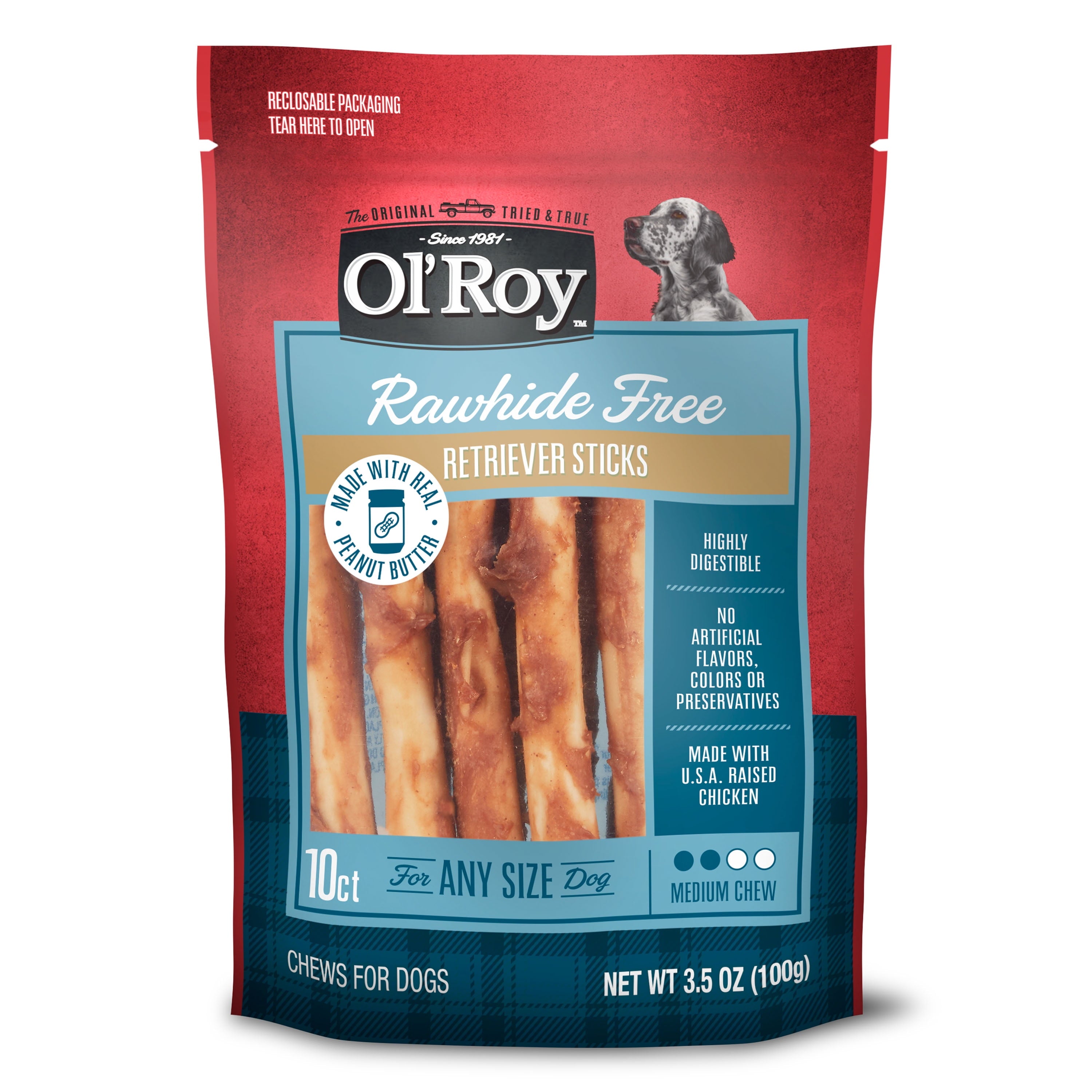 Rawhide Free Peanut Butter Retriever Sticks, 3.5 oz, 10 Count