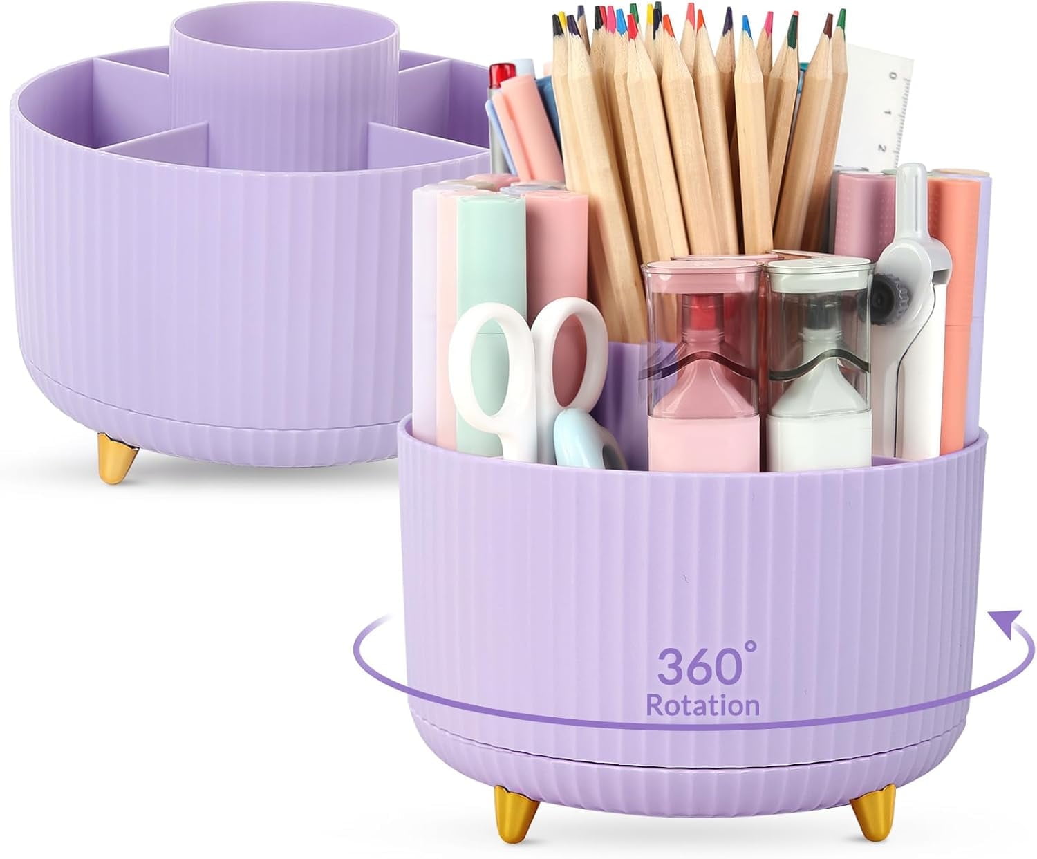 Pen Holder, 360 Degree Rotating Pencil Holder for Desk Organizer, Office Supplies, HomePurple