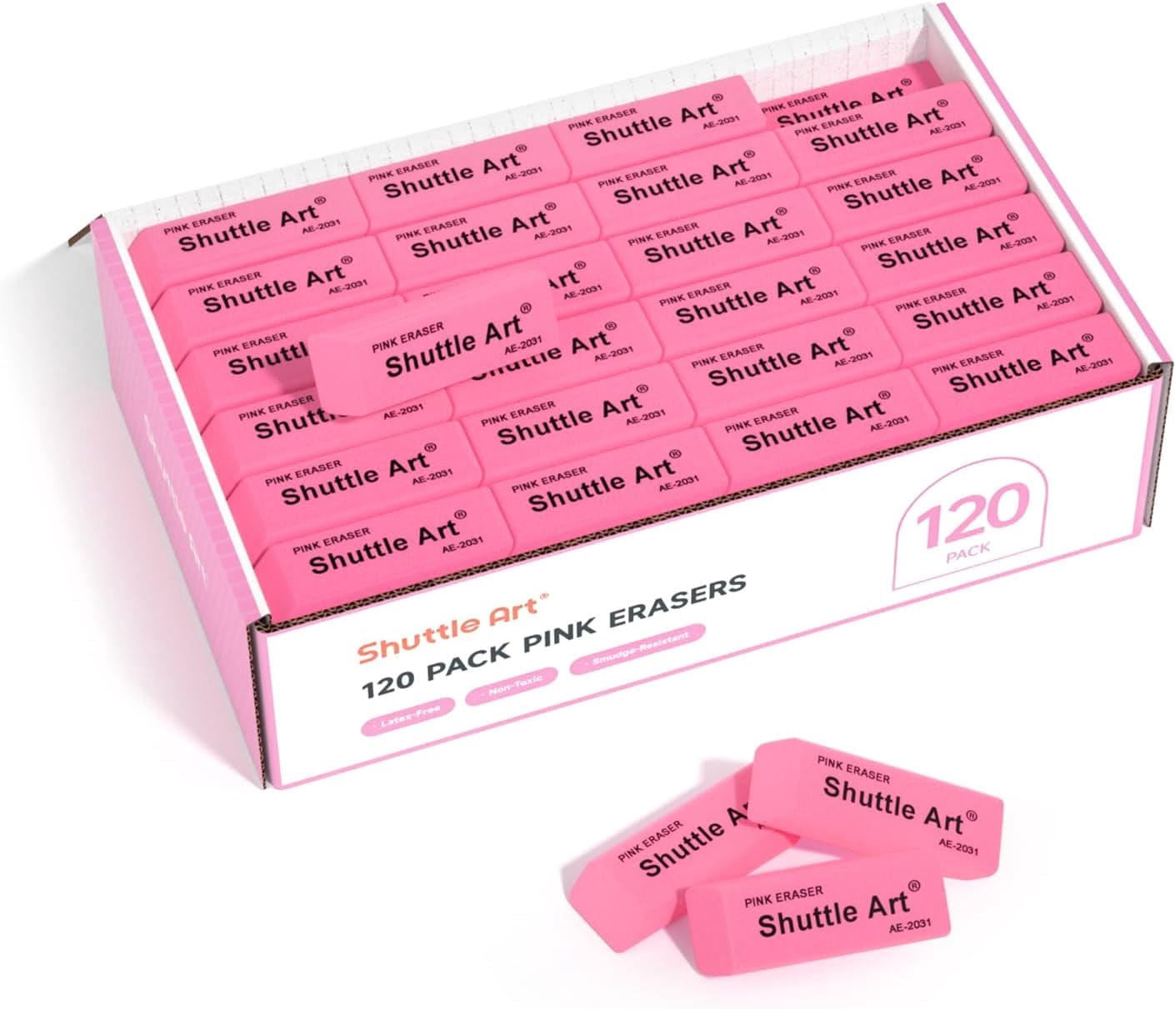 Pink Erasers, 120 Pack Pink Erasers Bulk for Office, Latex-Free Soft Erasers as Office Supplies
