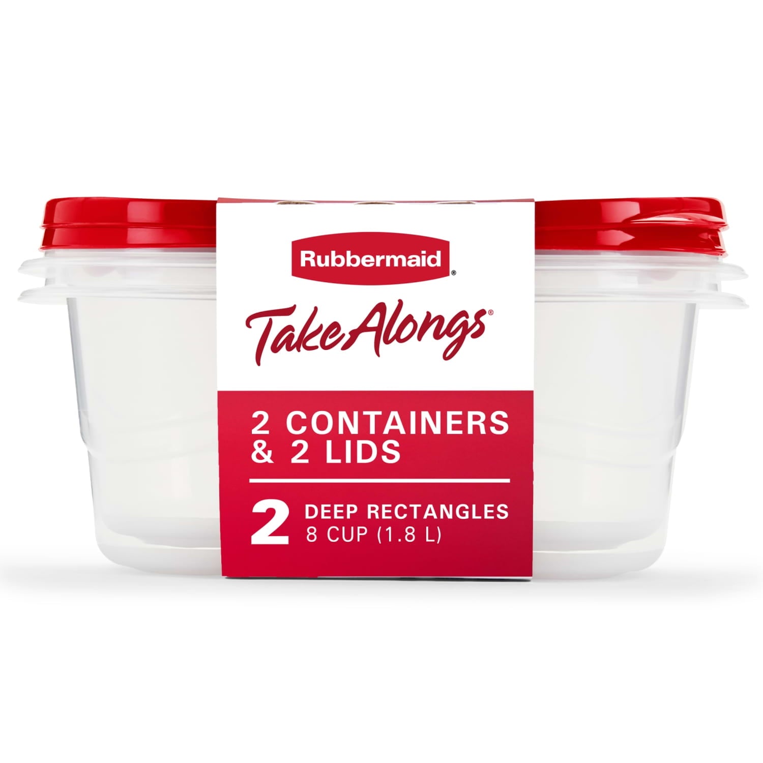 TakeAlongs, 8 Cups, 2 Packs, Red, Plastic Deep Rectangle Food Storage Containers