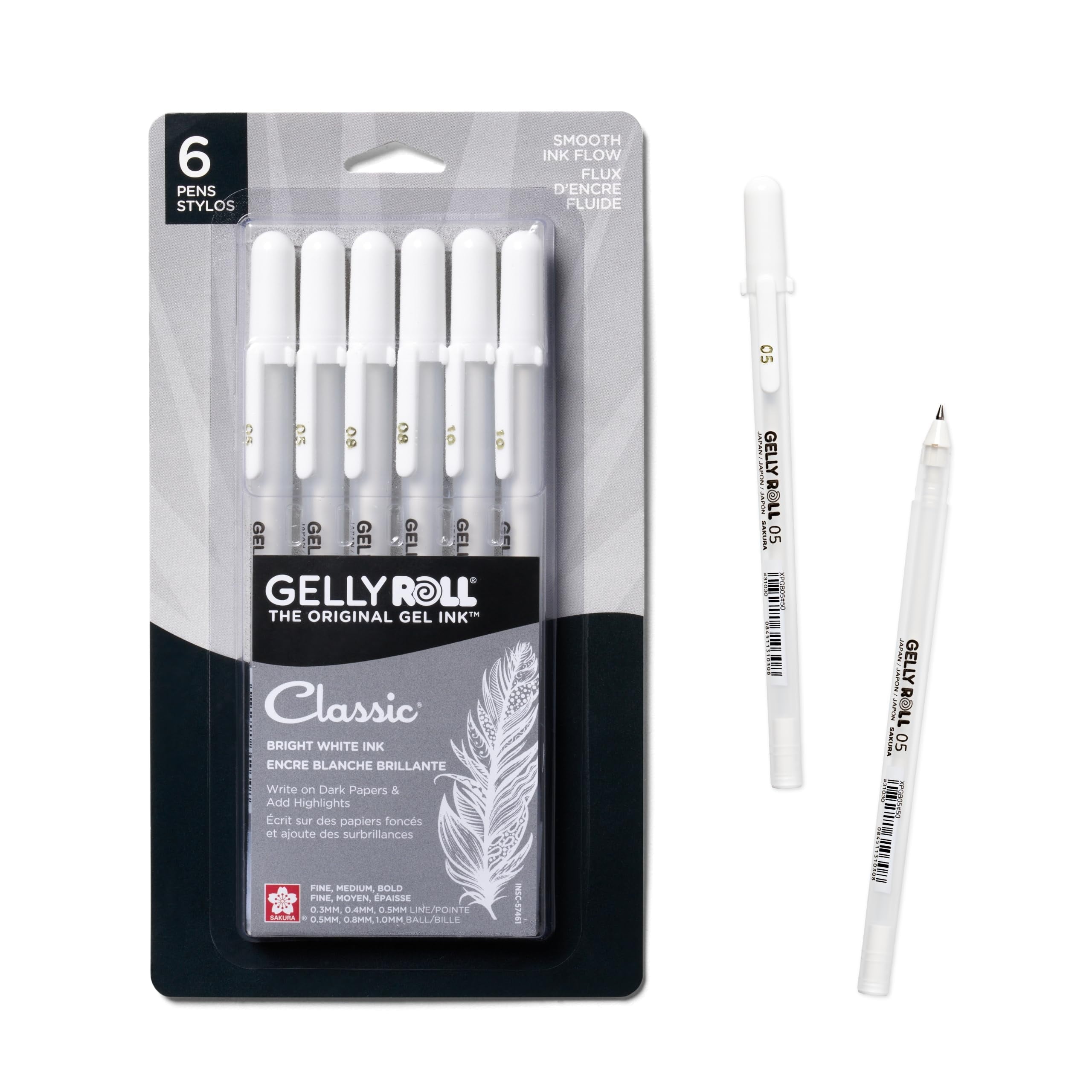 Sakura Gelly Roll Gel Pens - Fine, Medium & Bold Tip Ink Pens for Journaling, Art, or Drawing - Classic White Ink - 05/08/10 Assorted Tip Si