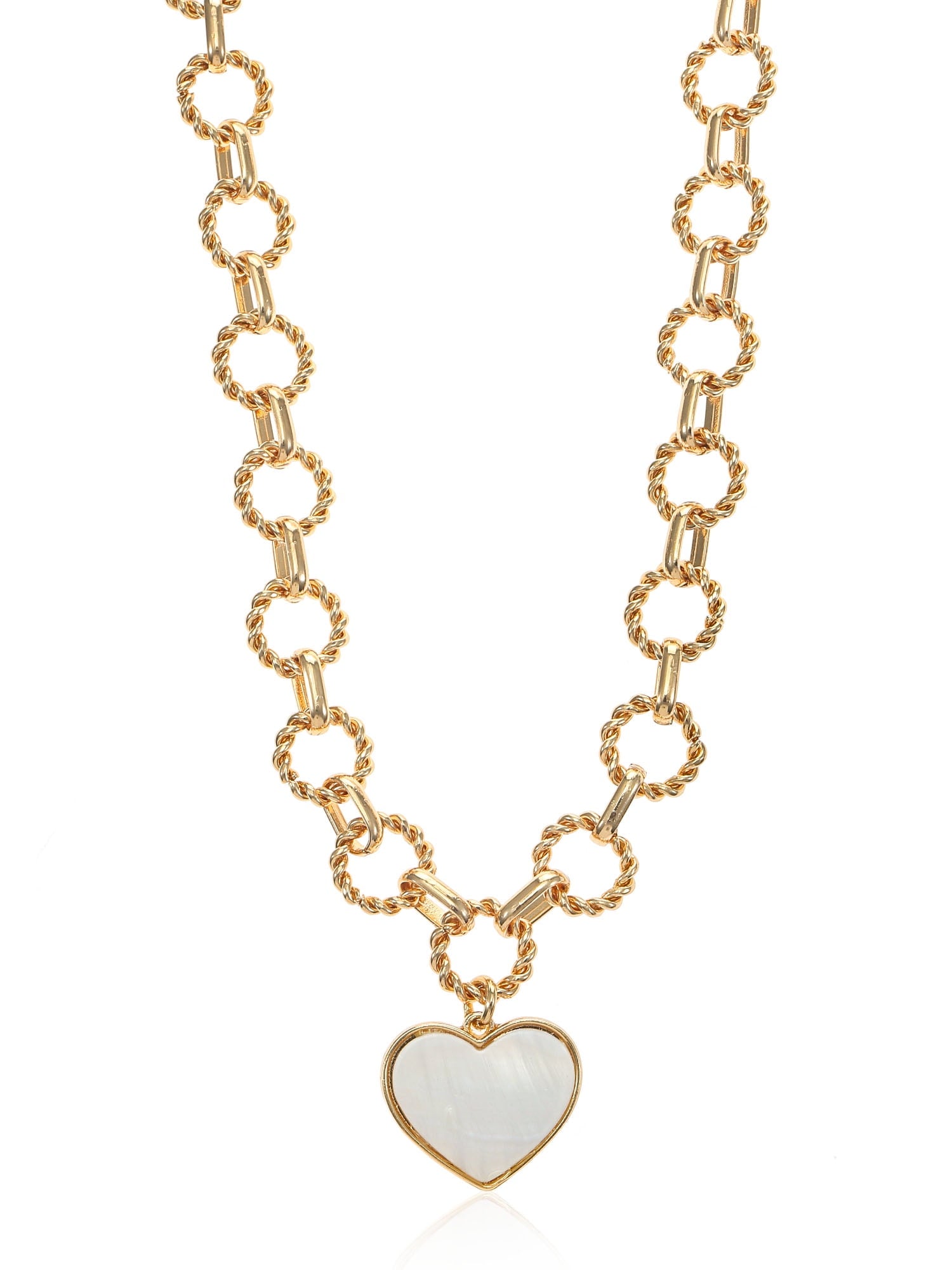 Women's Gold Tone Mother of Pearl Heart Statement Necklace