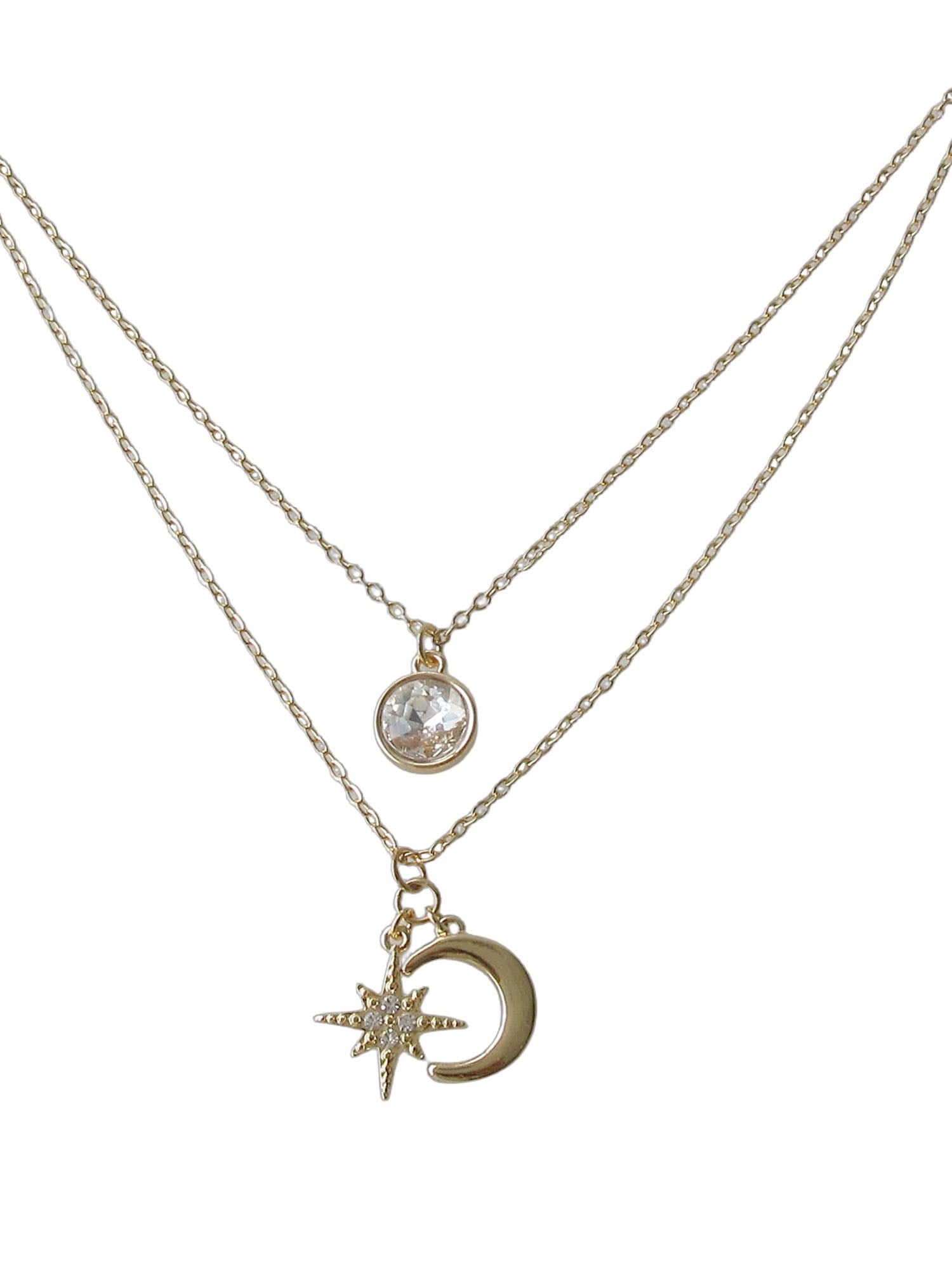 Women's Gold Tone Moon and Star Pendant Necklace Set, 2-Piece - Image 2