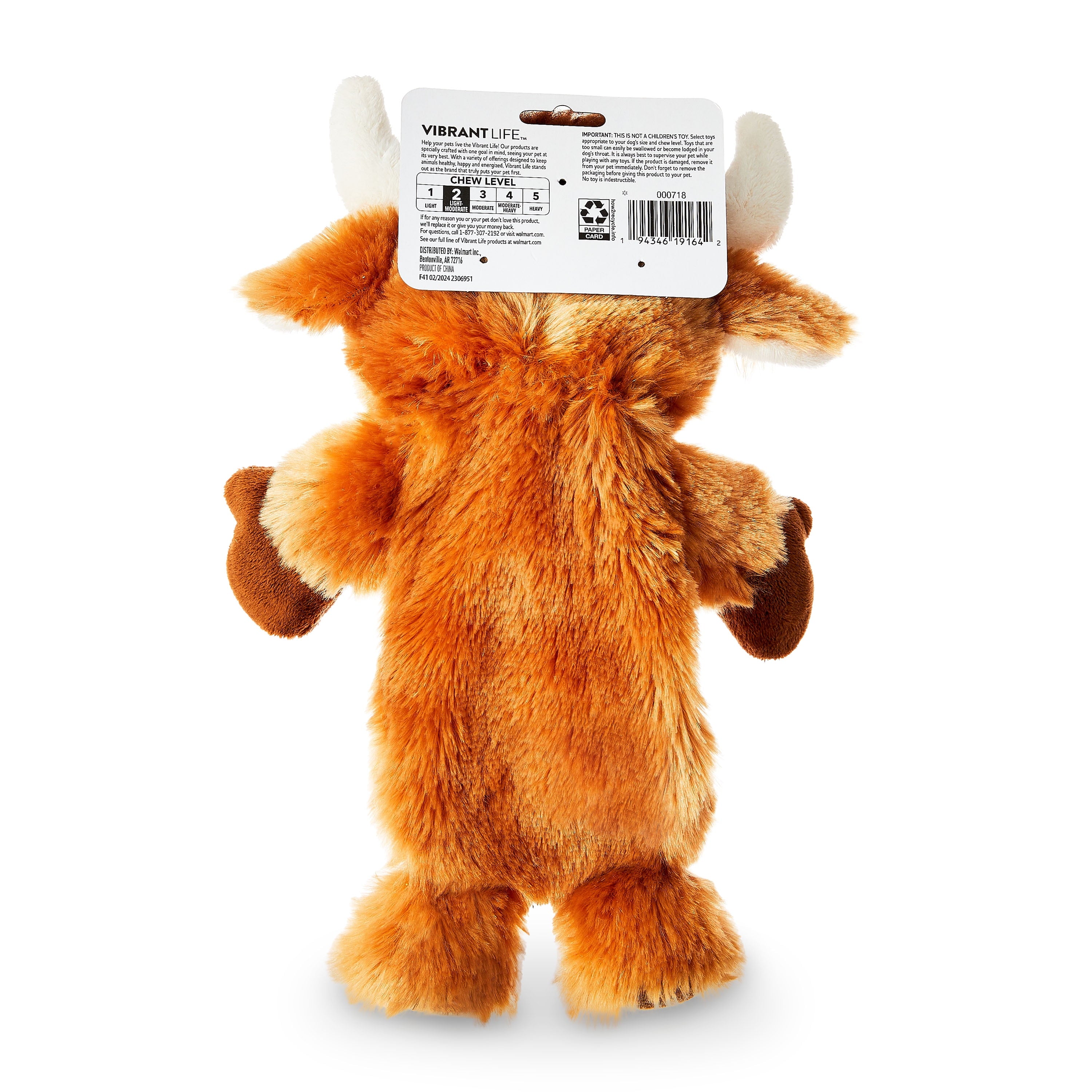Vibrant Life Cozy Buddy 11.5 inch Longhorn Cow Squeaky Plush Dog Toy - Image 5
