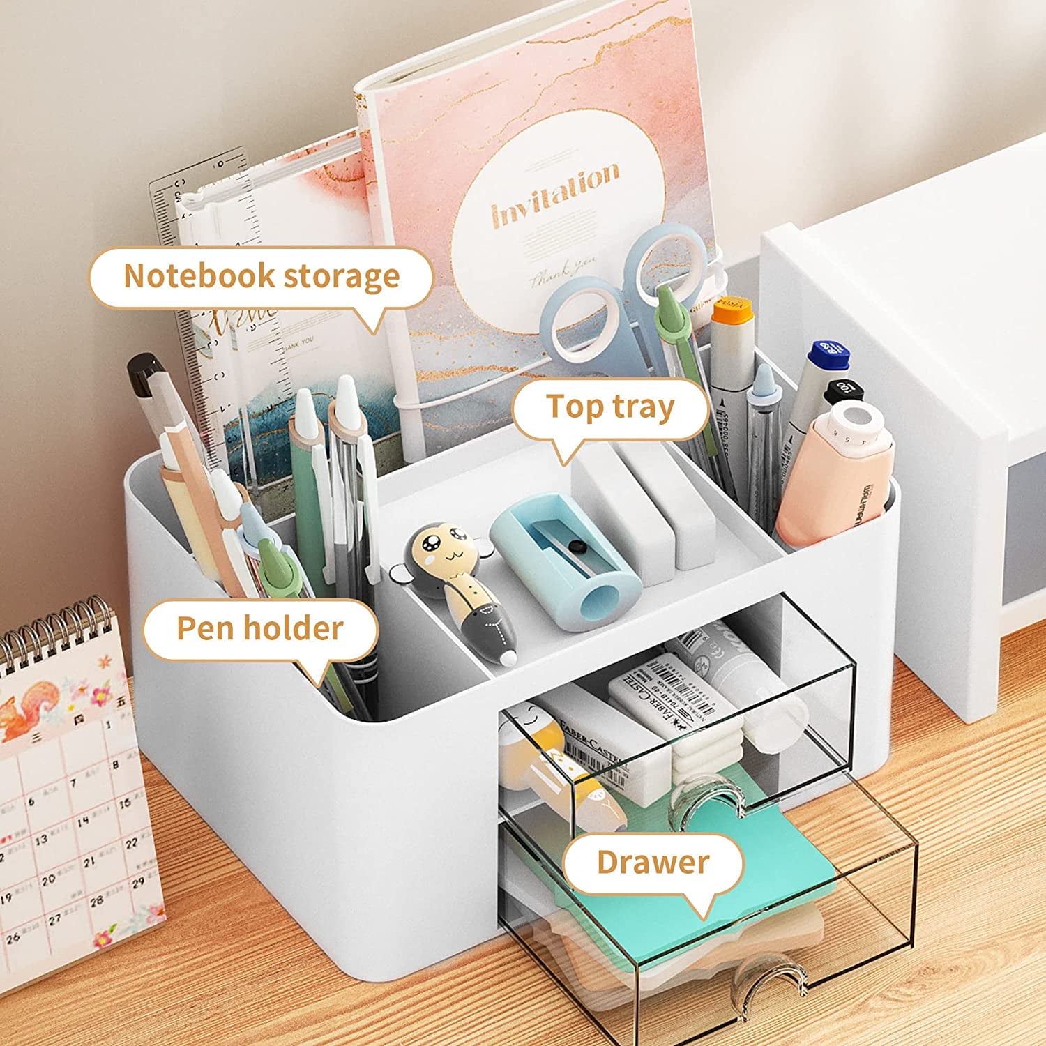 Pen Organizer with 2 Drawer, Multi-Functional Pencil Holder for Desk, Desk Organizers and Accessories with 5 Compartm... - Image 3