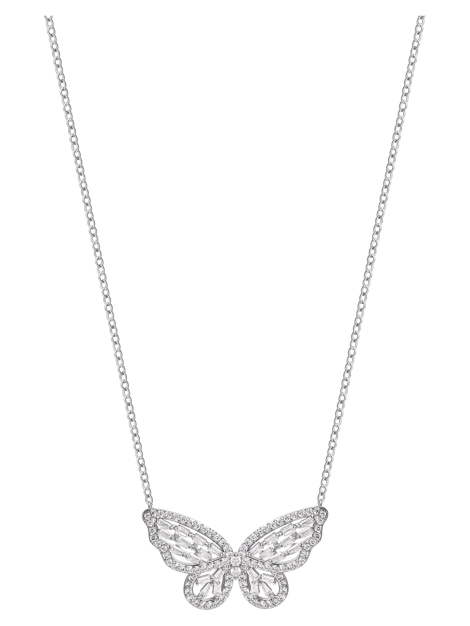 Women's Fine Silver Plated Cubic Zirconia Butterfly Necklace, 18" + 2" - Image 2