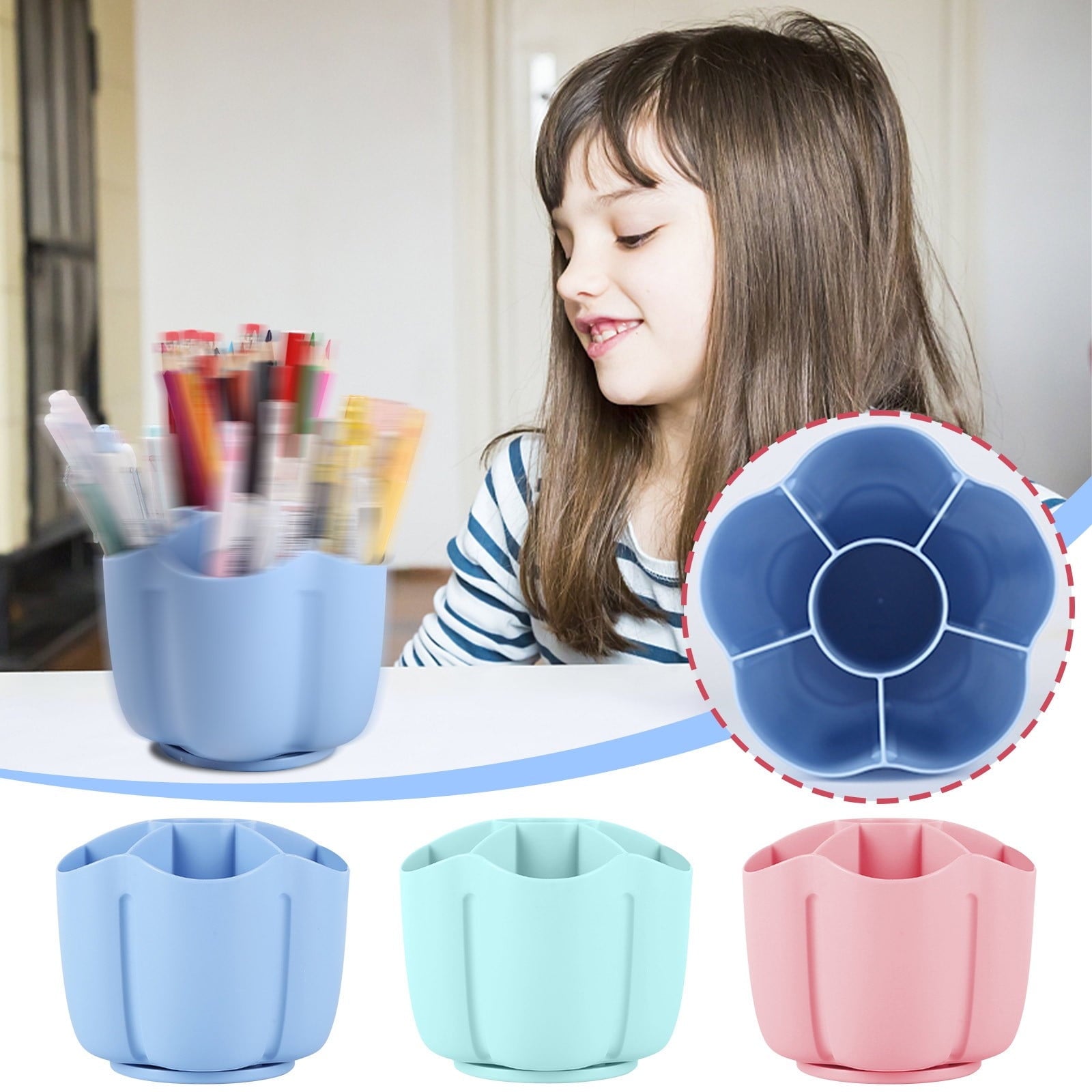 Pencil Pen Holder for Desk, 6 Slots Desktop Organizer, Cute Pen Organizers Stationery Supplies for Office Home & Art ... - Image 4