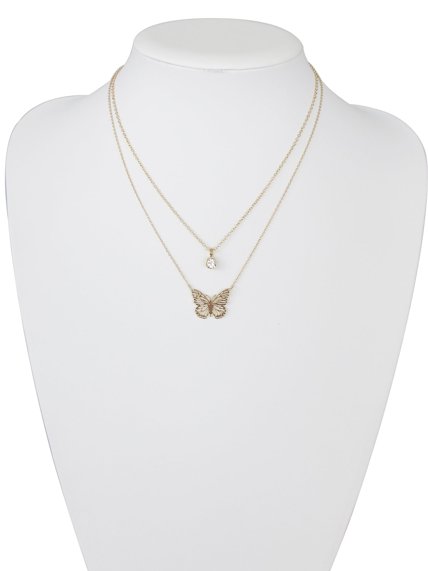 Women's Gold Tone Butterfly and Pendant Necklace Set, 2 Pieces - Image 4