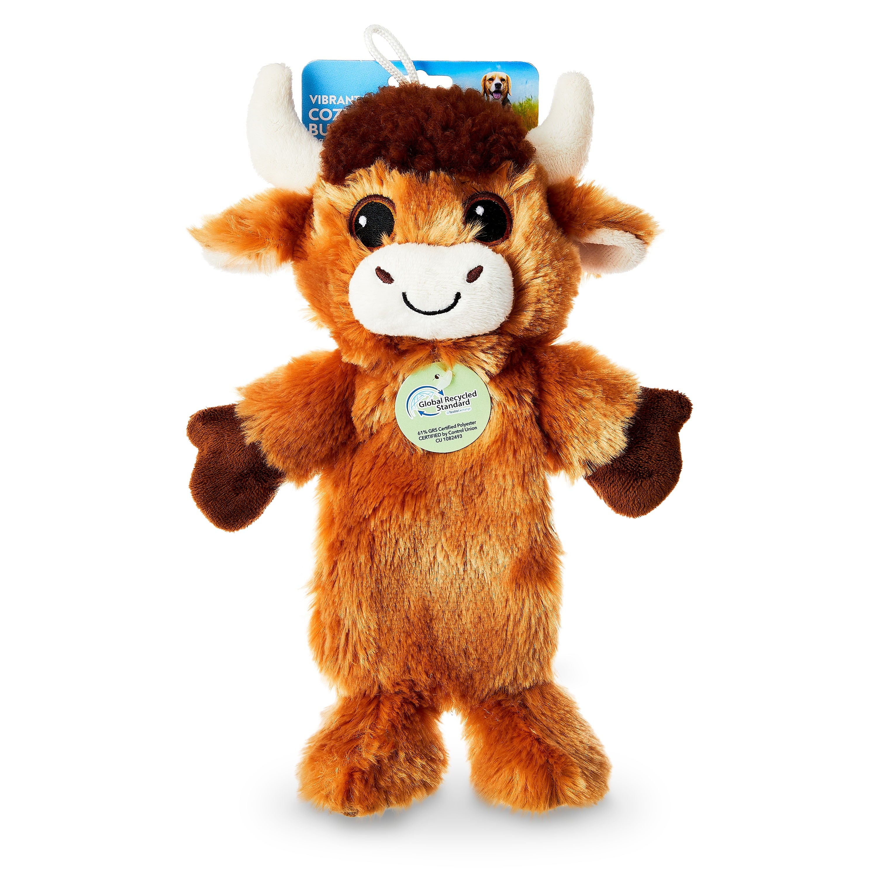 Vibrant Life Cozy Buddy 11.5 inch Longhorn Cow Squeaky Plush Dog Toy - Image 3