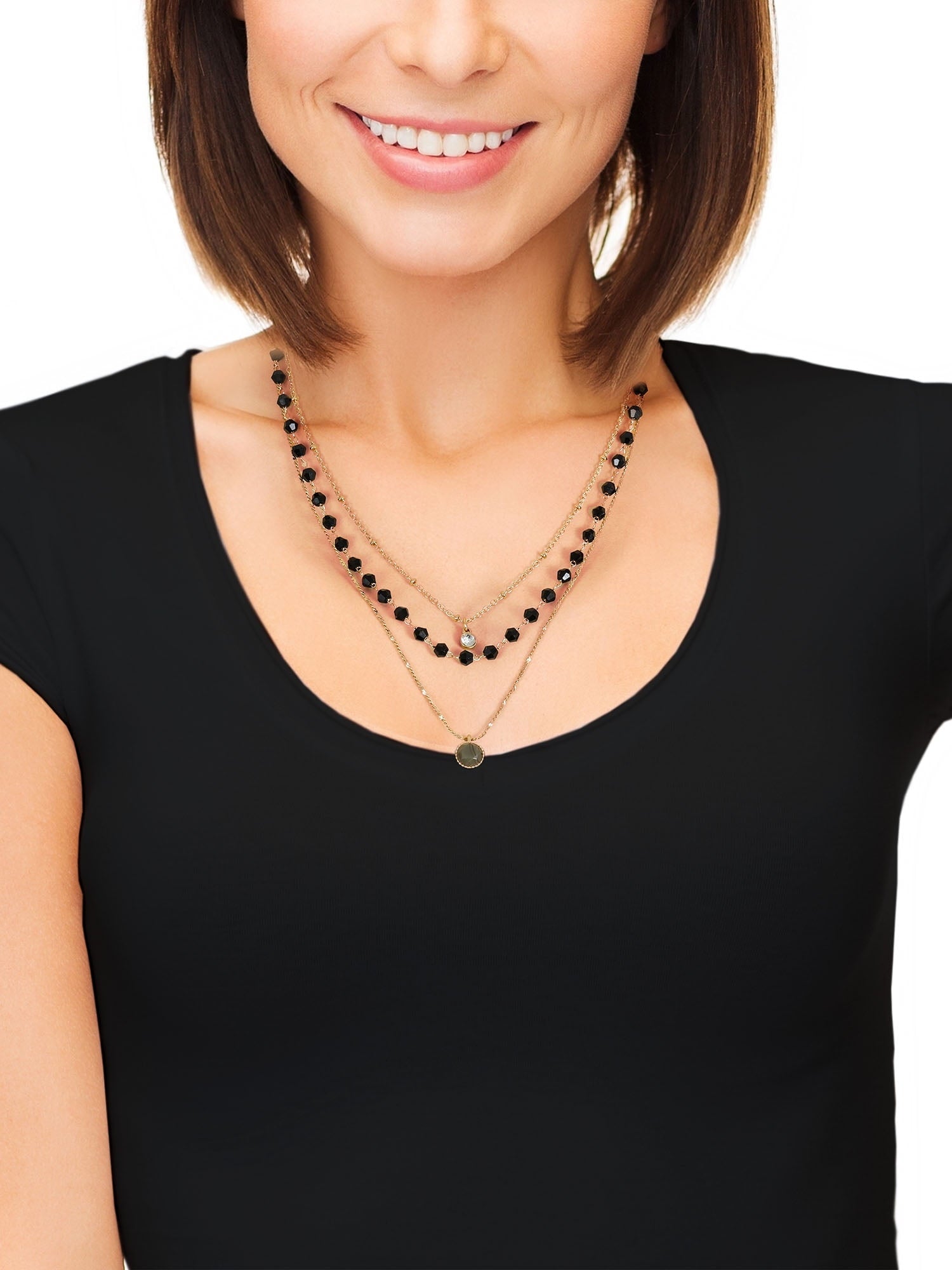 Women's Goldtone Layered Necklace Set, 3 Pieces, Black - Image 2