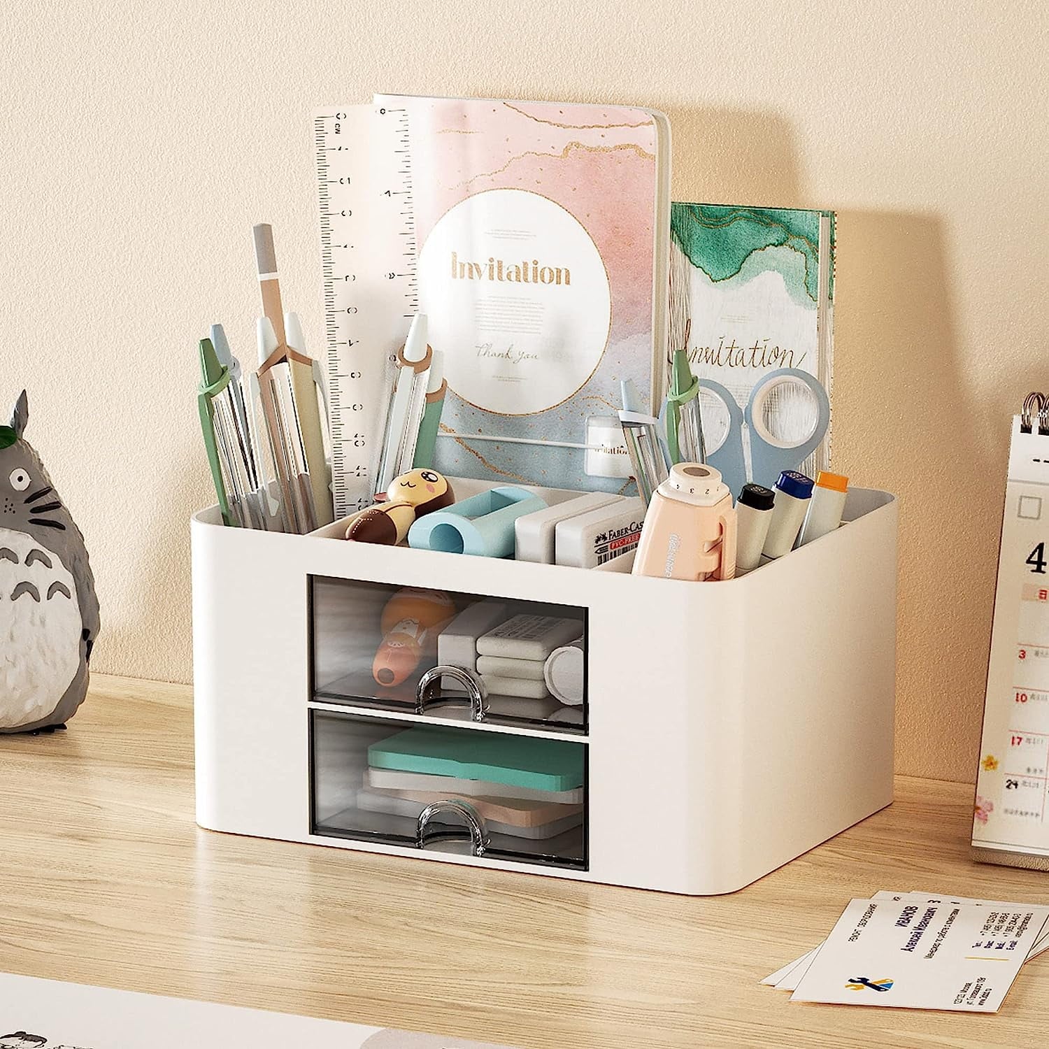 Pen Organizer with 2 Drawer, Multi-Functional Pencil Holder for Desk, Desk Organizers and Accessories with 5 Compartm... - Image 4